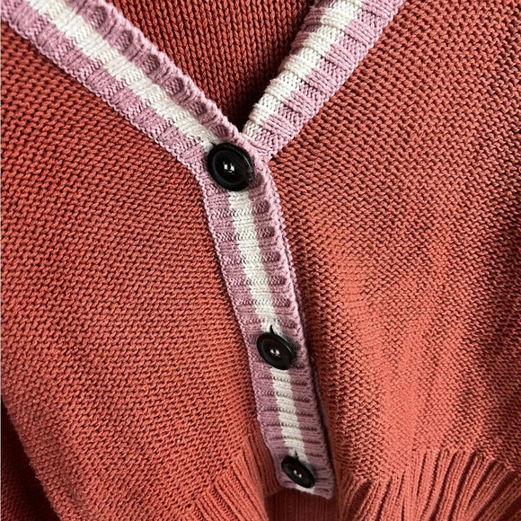 AEO • Orange Striped Knit Cardigan - Picture 4 of 8
